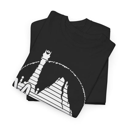 Premium double stacking black t-shirts displaying the iconic Mordor design and the phrase 'One Does Not Simply Walk In', demonstrating elegant layering for a chic look.