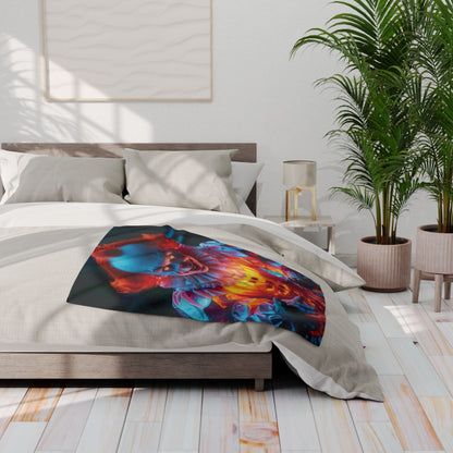 Elegant Decorative and Warm Halloween Spooky Pennywise IT Arctic Fleece Blanket draped over a modern bedding setup, enhancing the seasonal charm of the room.