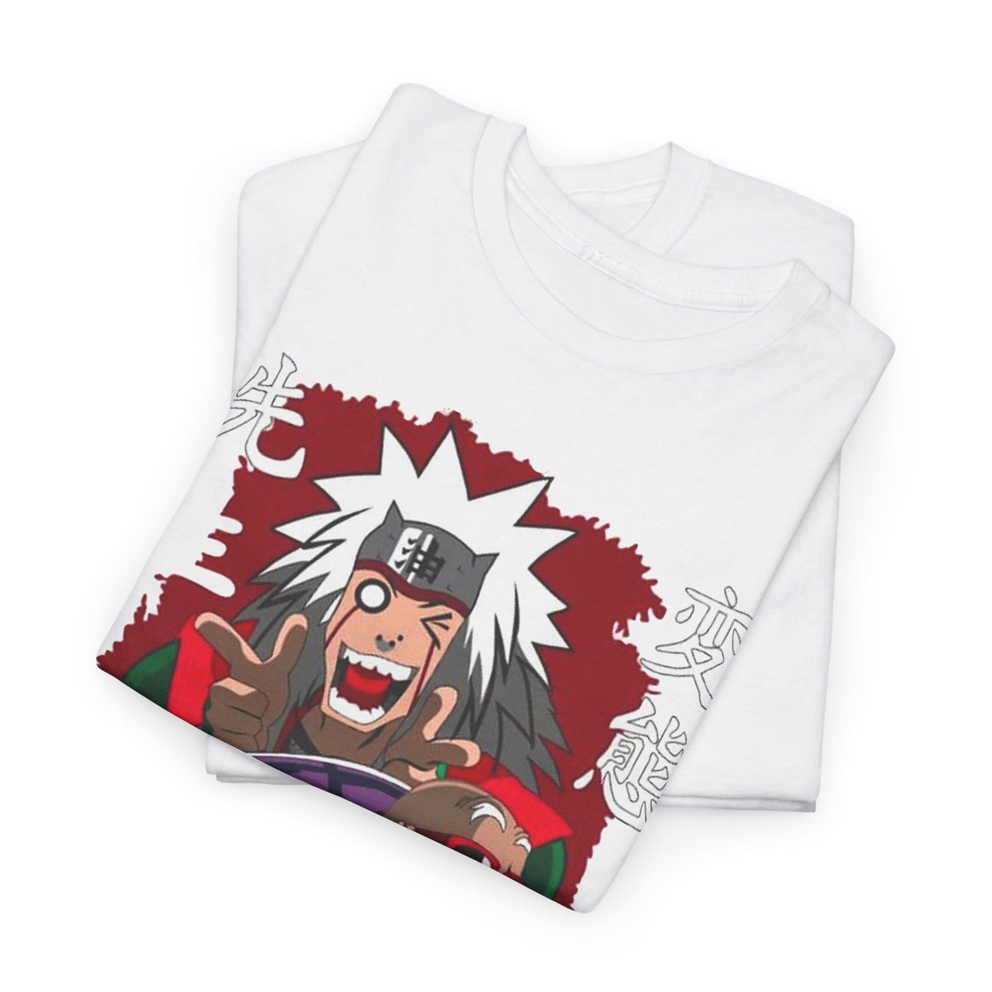Folded Sensei Graphic Tee showcasing striking anime character design in a luxurious white fabric, ideal for stylish streetwear apparel.
