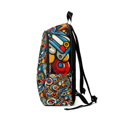 Close-up of the vibrant cartoon motifs on the Ethereal Pop Art Backpack by Dazzling Dreams Studio, capturing the essence of modern artistic expression.