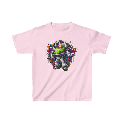 Sophisticated pink unisex graphic tee featuring a bold Buzz Lightyear graffiti artwork, perfect for young adventurers.