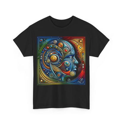 Stained Glass Dreams Unisex T-Shirt featuring a vibrant abstract design depicting a human face, ideal for art lovers and fashion enthusiasts.