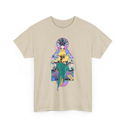 Chic beige unisex t-shirt featuring a captivating Squid Game illustration, designed for those who appreciate unique, high-quality apparel. A statement piece for any modern wardrobe.
