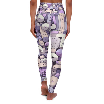 Vivienne Starling High-Waisted Yoga Leggings in pastel purple abstract print by Dazzling Dreams Studio, showcasing luxurious fabric and flattering fit for active wear enthusiasts.