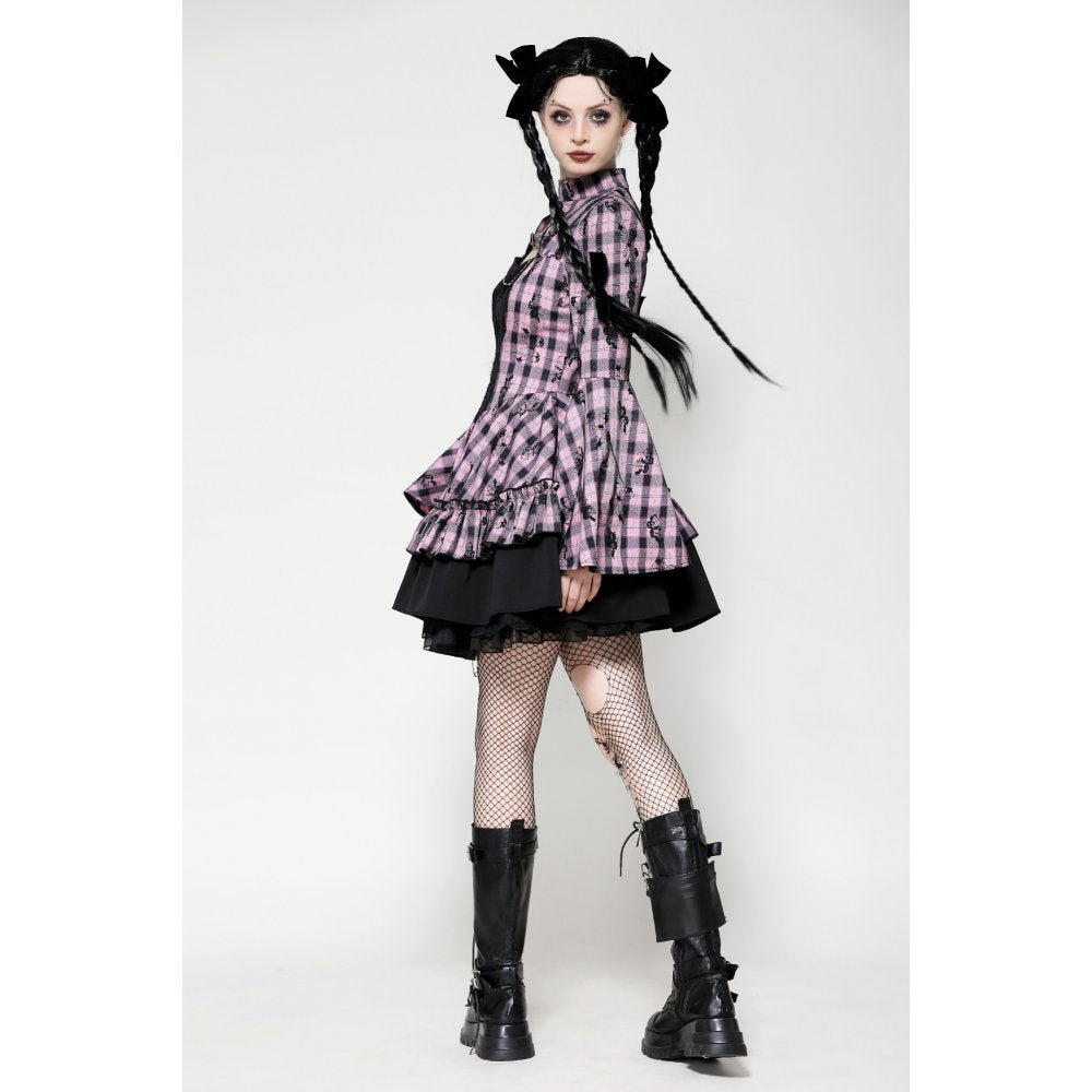 Model wearing the Dark In Love Ellery Dress in pink butterfly print, epitomizing luxury and fashion-forward design for modern wardrobes.