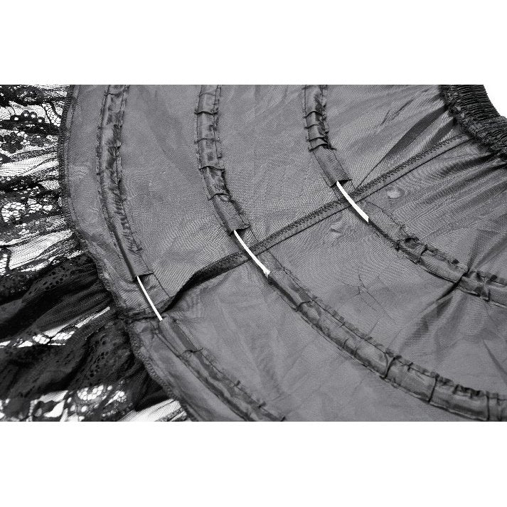 Dark In Love Valeria Gothic Mini Petticoat with Hoops & Lace Trim in black, showcasing its structured silhouette and delicate lace details.