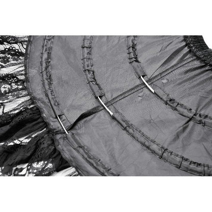 Dark In Love Valeria Gothic Mini Petticoat with Hoops & Lace Trim in black, showcasing its structured silhouette and delicate lace details.