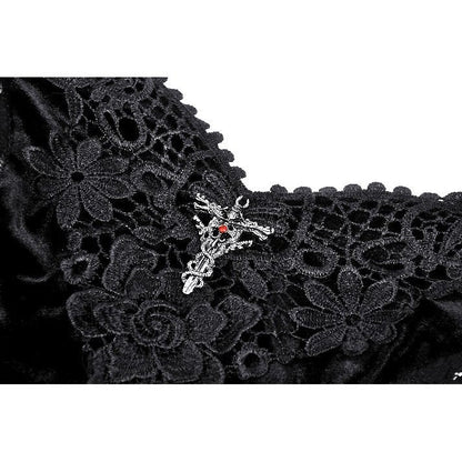 Luxurious Dark In Love Petricka Velvet Maxi Dress featuring oversized bell sleeves and intricate lace trim, perfect for gothic romantic styling.