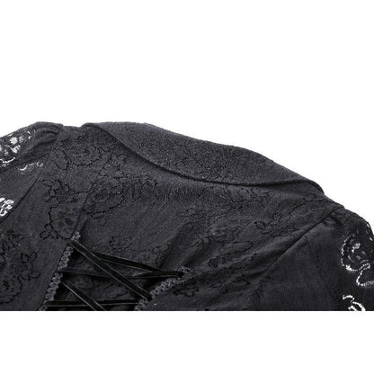 Full view of the Dark in Love Gothic Lace Dress, demonstrating its elegant flared silhouette perfect for special occasions.