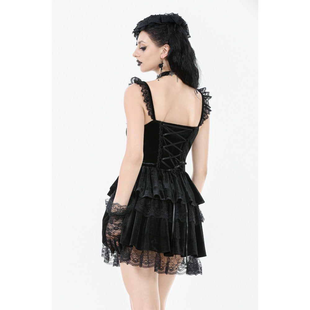 Wide lace-trimmed shoulder straps on the Dark in Love Gothic dress, providing subtle support and exquisite style.