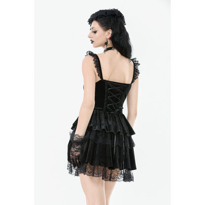 Wide lace-trimmed shoulder straps on the Dark in Love Gothic dress, providing subtle support and exquisite style.