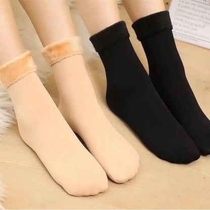 Two pairs of Luxury Women's Velvet Thermal Socks in beige and black, exemplifying elegance and comfort for winter fashion.