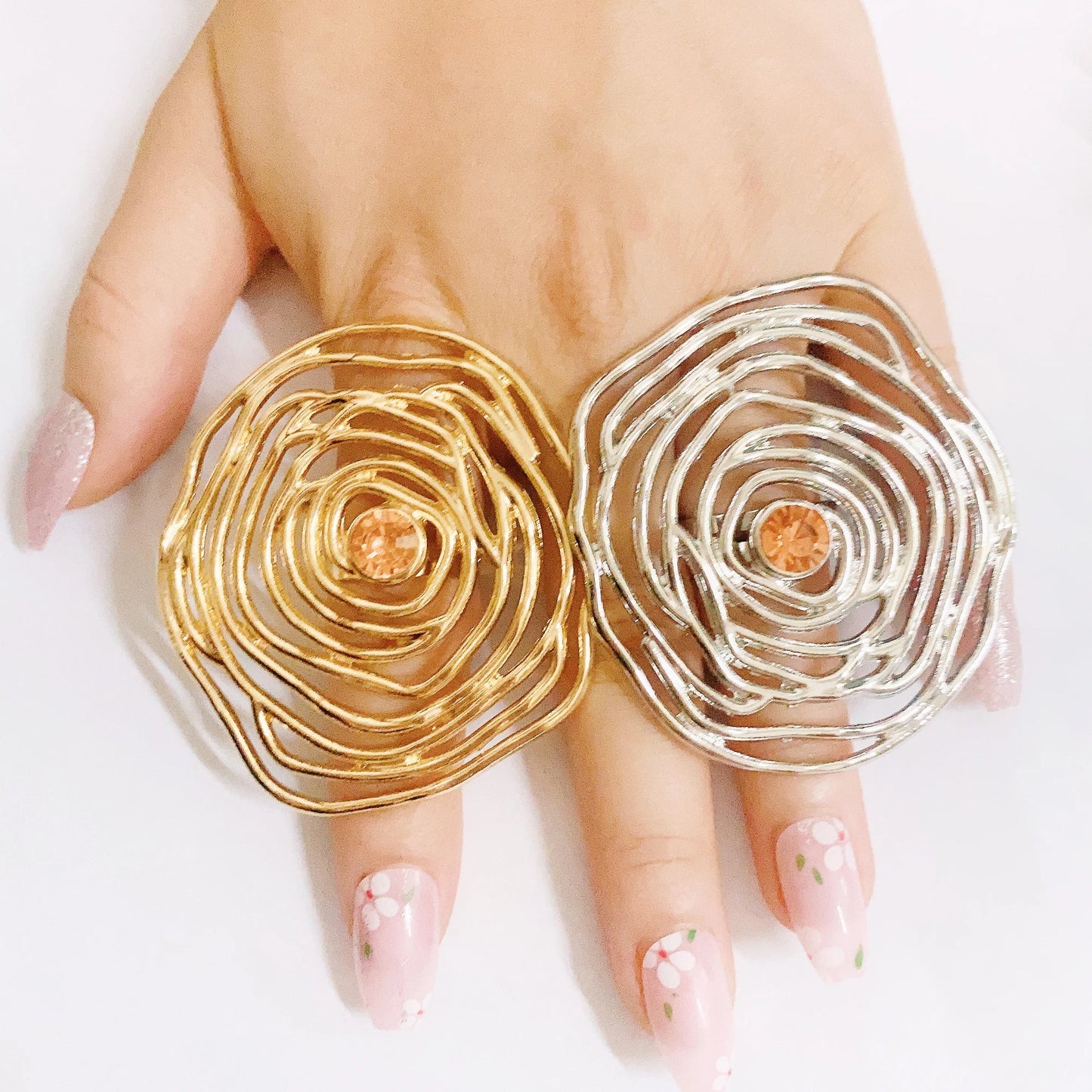 Luxurious trendy gold plated ring set for women featuring assorted geometric designs, perfect for adding elegance to any outfit.