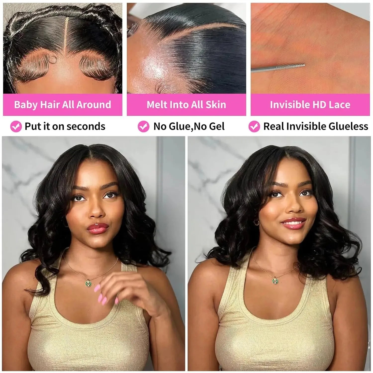 Gorgeous water wave 5x5 closure wig in an average cap size, made from Remy Brazilian hair, embodying sophistication and style.