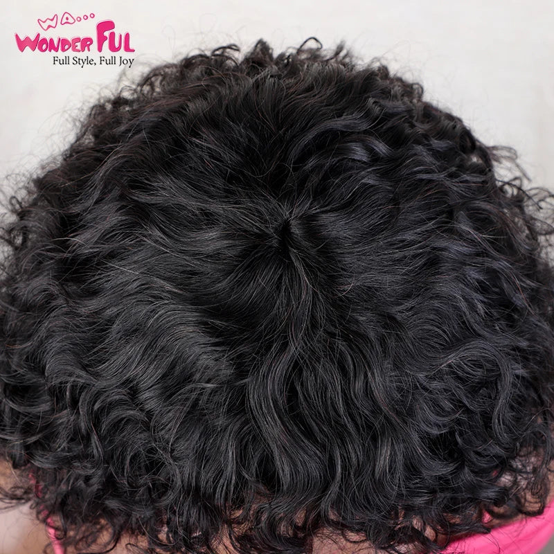 Stylish Brazilian Jerry Curl Bob Wig displayed elegantly, showcasing its luxurious short length, perfectly styled bangs, and premium Remy human hair craftsmanship.