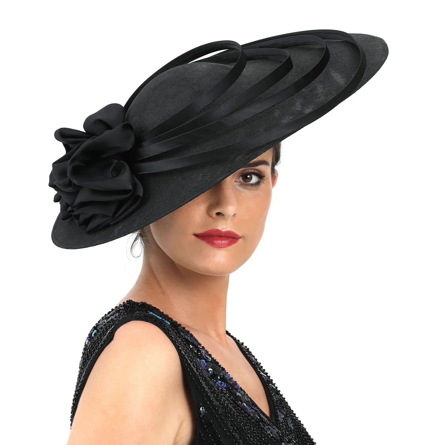 Exquisite polyester fascinator adorned with delicate embellishments, perfect for upscale occasions and enhancing women's formal attire.