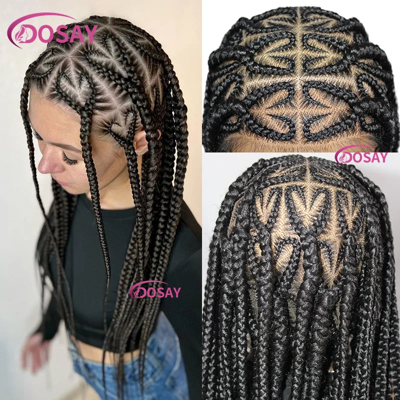 Elegant 36-inch Premium Heart Box Braided Lace Front Wig in a stunning blonde and black gradient, showcasing intricate cornrow styles, perfect for boosting your glamour and sophistication.