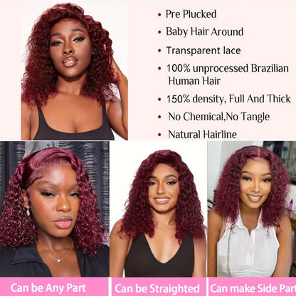 Elegant Burgundy 99J Deep Wave Short Bob Wig displayed beautifully on a mannequin, highlighting its stylish bob cut and comfortable fit.