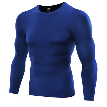 Elegant men's performance compression top in royal blue, ideal for both gym sessions and casual outings.
