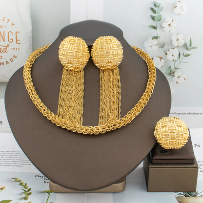 Elegant ring from a luxurious African fashion jewelry set for women, highlighting its graceful design and high-quality copper material.