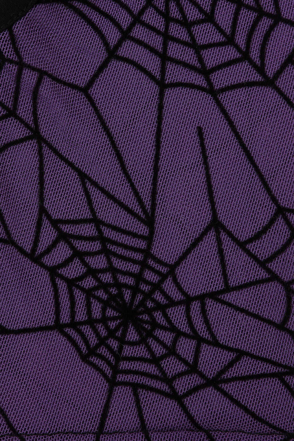 Elegant gothic fingerless gloves by Banned Apparel, featuring intricate purple mesh and a dramatic spiderweb design, perfect for adding a stylish edge to any sophisticated outfit.