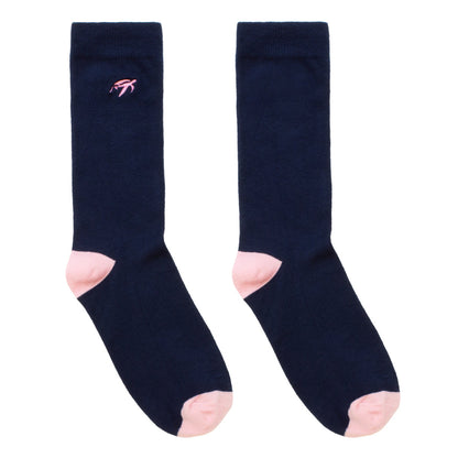 Luxury children's bamboo socks in navy blue and pink, featuring soft texture and antibacterial properties for ultimate comfort and freshness.