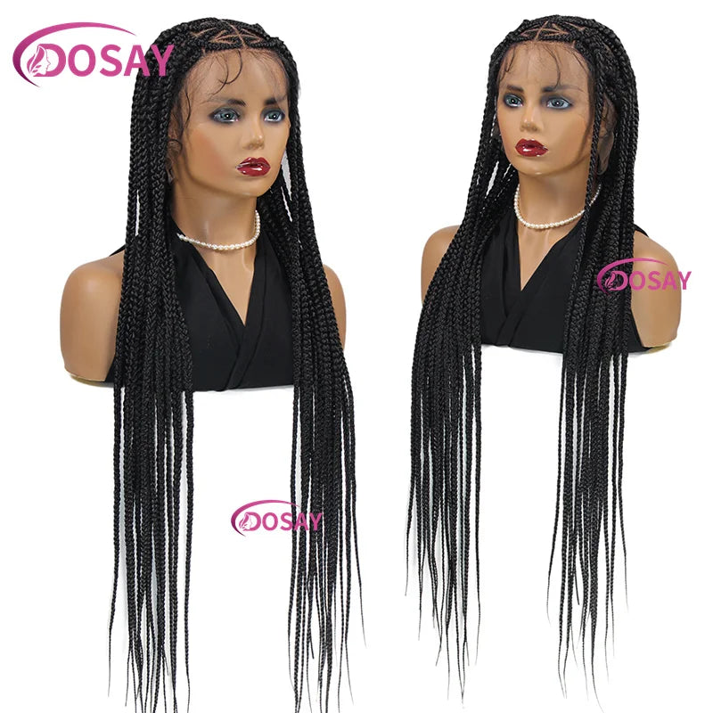 36" premium heart box braided lace front wig in blonde and black colour, showcasing trendy cornrow styles for women.