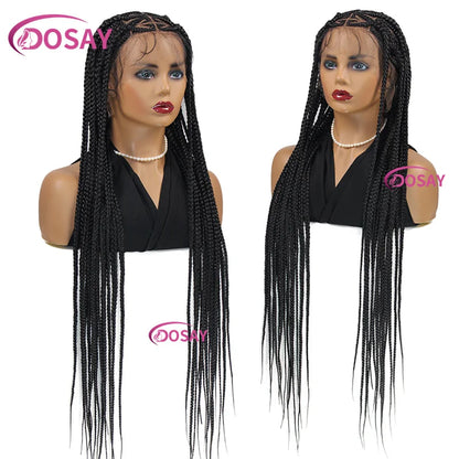 36" premium heart box braided lace front wig in blonde and black colour, showcasing trendy cornrow styles for women.