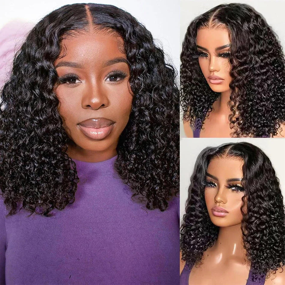 Luxury Mongolian Kinky Curly Wig showcasing beautiful 13x4 lace front design in rich 180 density deep curls made from premium Remy Brazilian human hair.