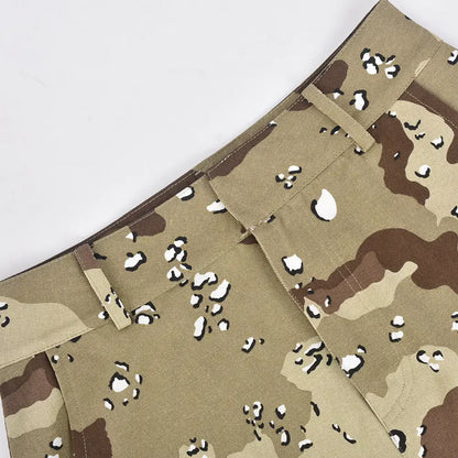 Stylish view of Women's Luxury Camouflage Mini Skirt by Dazzling Dreams Studio, highlighting the trendy camo pattern.