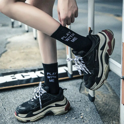 Dazzling Dreams Women's/Girl's Street Sports Socks elegantly styled on a fashionable outfit, featuring the bold message design, epitomising urban luxury and contemporary style.