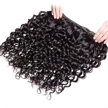 Stylish showcase of deep wave weaves made from 100% unprocessed human hair, embodying elegance and versatility.