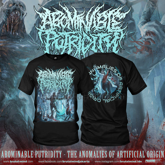 Luxury Abominable Putridity 'The Anomalies Of Artificial Origin' T-Shirt showcased by Rancid Offal Records, perfect for fans of avant-garde fashion and brutal music.