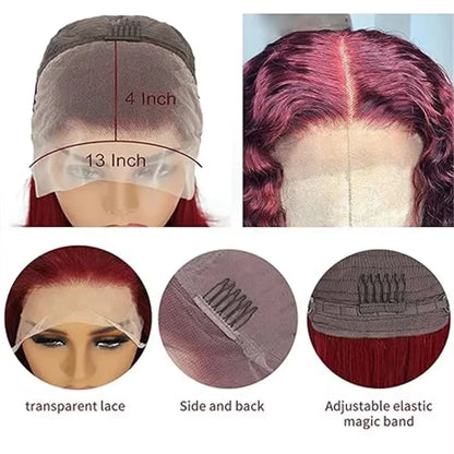 99J Burgundy Short Deep Wave Bob Lace Front Wig, crafted from Remy human hair with a delicate Swiss lace base, showcasing luxurious texture and vibrant colour.