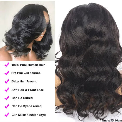 Close-up of the short bob Body Wave HD Lace Frontal Wig showcasing the fine Swiss lace material and light brown lace colour, perfect for achieving a seamless blend with natural hair.