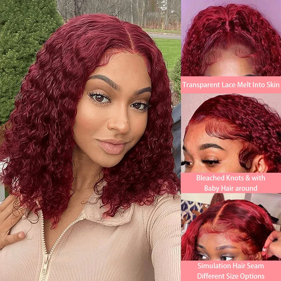 Back view of the 99J Red Curly Deep Wave Lace Front Wig, showing the exquisite curl pattern and rich colour, ideal for making a glamorous statement.