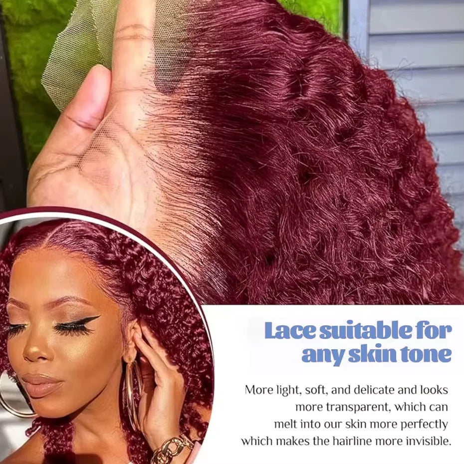 Sophisticated deep wave bob wig in 99J burgundy, designed for a flawless and glamorous appearance, made with premium 100% human hair.