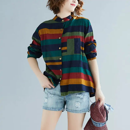 Luxurious Vintage Blouse from Dazzling Dreams Studio, showcasing a unique striped design and refined craftsmanship, ideal for versatile dressing.