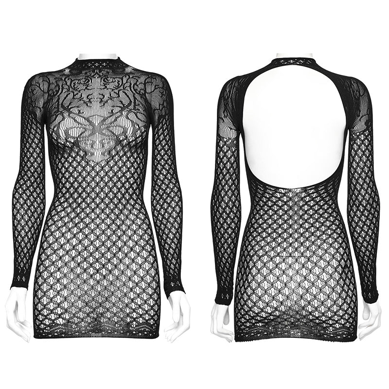 Model showcasing the Punk Rave Ansley mesh dress layered for a chic, stylish look, ideal for modern fashion enthusiasts.