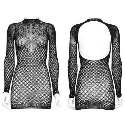 Model showcasing the Punk Rave Ansley mesh dress layered for a chic, stylish look, ideal for modern fashion enthusiasts.