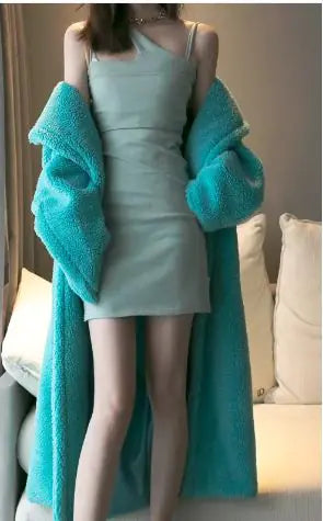 Long Winter Cashmere Lamb Winter Coat styled for a cozy look, showcasing luxury and warmth.