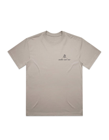 Close-up of the luxurious heavy-weight combed cotton fabric of the oversized box t-shirt by Anchor and Rose Apparel.