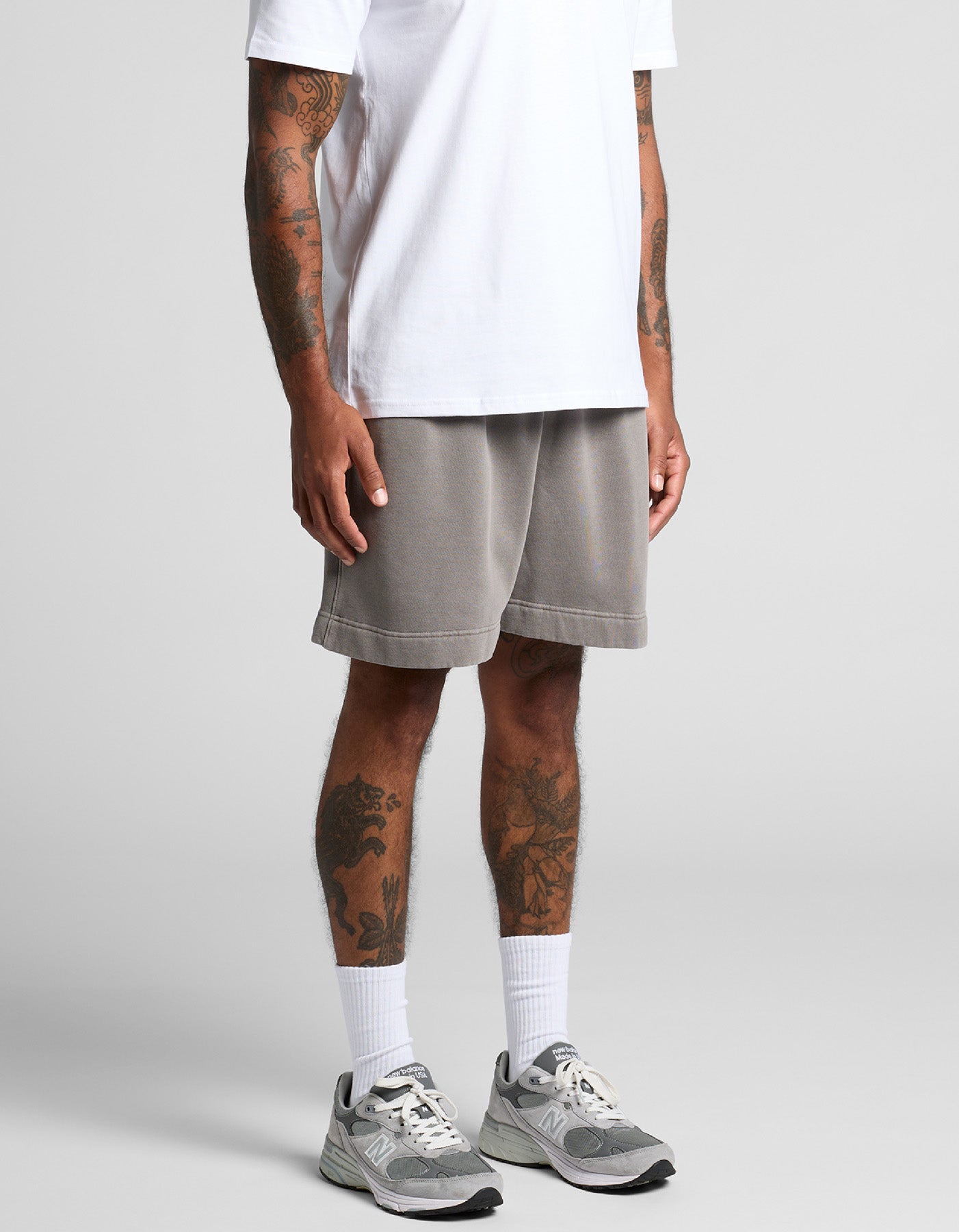 Luxury relaxed fit faded sweat shorts from Anchor and Rose Apparel, crafted from 80% cotton with an elasticated waistband and stylish pockets.