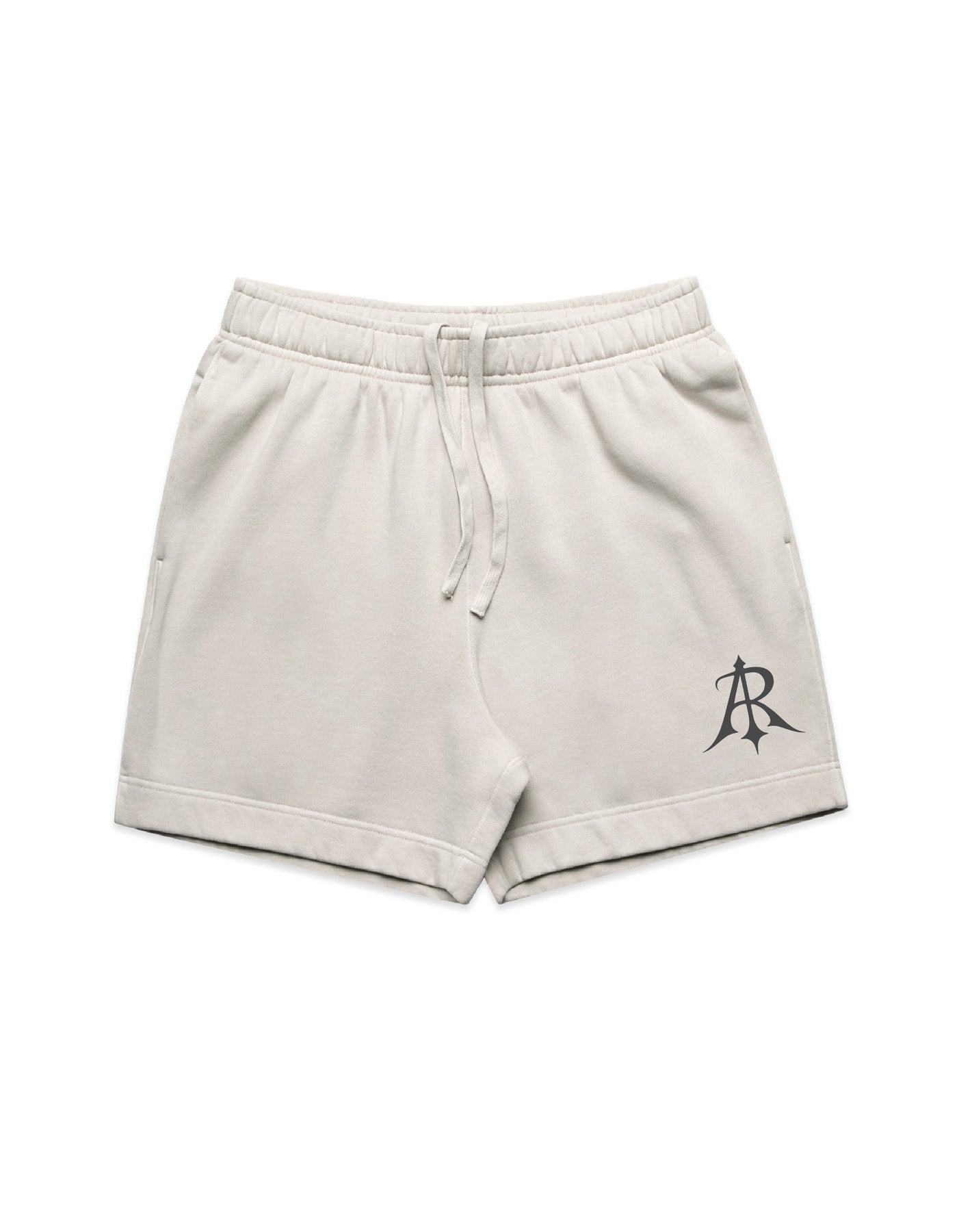 Close-up of the soft fabric of Crest Relaxed Faded Sweat Shorts by Anchor and Rose Apparel, highlighting the exquisite craftsmanship, with an elastic waistband and elegant detailing for a sophisticated loungewear experience.