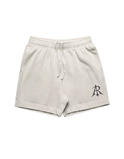 Close-up of the soft fabric of Crest Relaxed Faded Sweat Shorts by Anchor and Rose Apparel, highlighting the exquisite craftsmanship, with an elastic waistband and elegant detailing for a sophisticated loungewear experience.