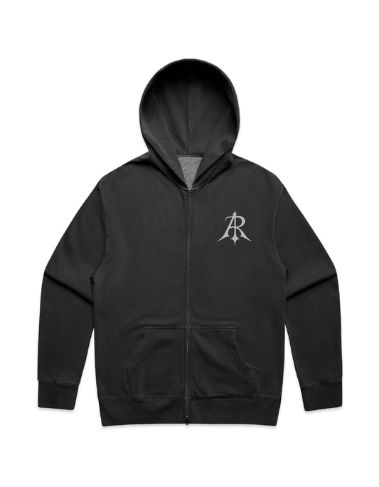 Close-up of Crest Faded Relax Zip Hoodie showcasing the soft mid-weight cotton blend, crafted by Anchor and Rose Apparel, ideal for comfort and elegance.