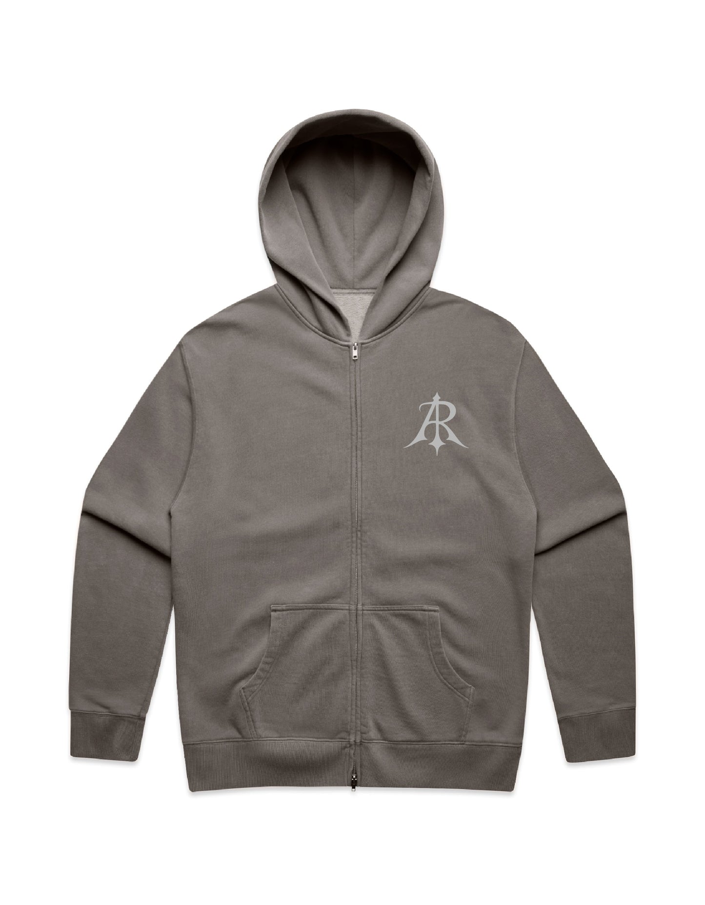 Crest Faded Relax Zip Hoodie in luxurious garment dyed fabric, featuring a mock neck and silver zip, by Anchor and Rose Apparel - perfect for a chic, relaxed style.