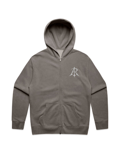 Crest Faded Relax Zip Hoodie in luxurious garment dyed fabric, featuring a mock neck and silver zip, by Anchor and Rose Apparel - perfect for a chic, relaxed style.