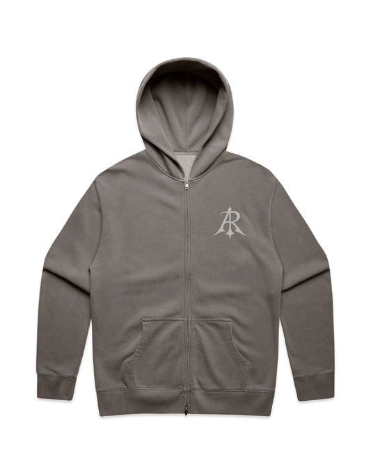 Crest Faded Relax Zip Hoodie in luxurious garment dyed fabric, featuring a mock neck and silver zip, by Anchor and Rose Apparel - perfect for a chic, relaxed style.
