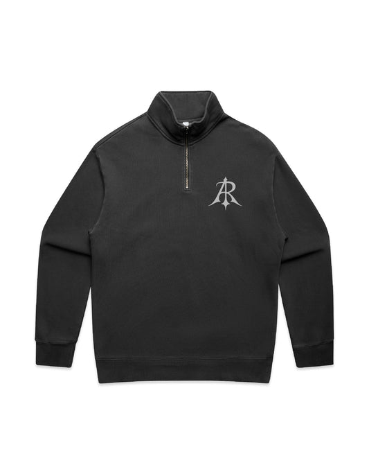 Crest Faded Relaxed Half Zip Sweater by Anchor and Rose Apparel, featuring a stylish garment-dyed design in a mid-weight cotton blend, showcasing its mock neck and silver SBS zip.